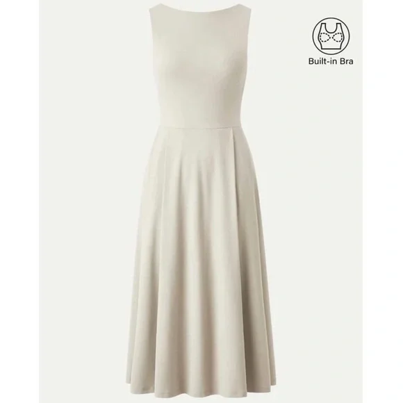 OGL Boatneck Bamboo Ponte Midi Dress with Pockets – Cream – Size M - Picture 1 of 7